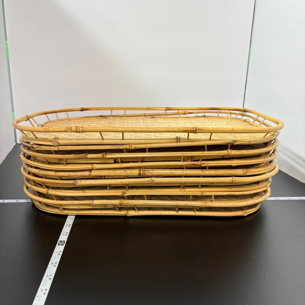 Unbranded Bamboo Serving Trays Set of 8 Brown Woven Wood Boho Decor Tiki Tray